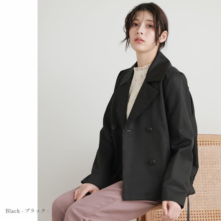 トレンチショート丈バックフレア春アウタージャケットブラック