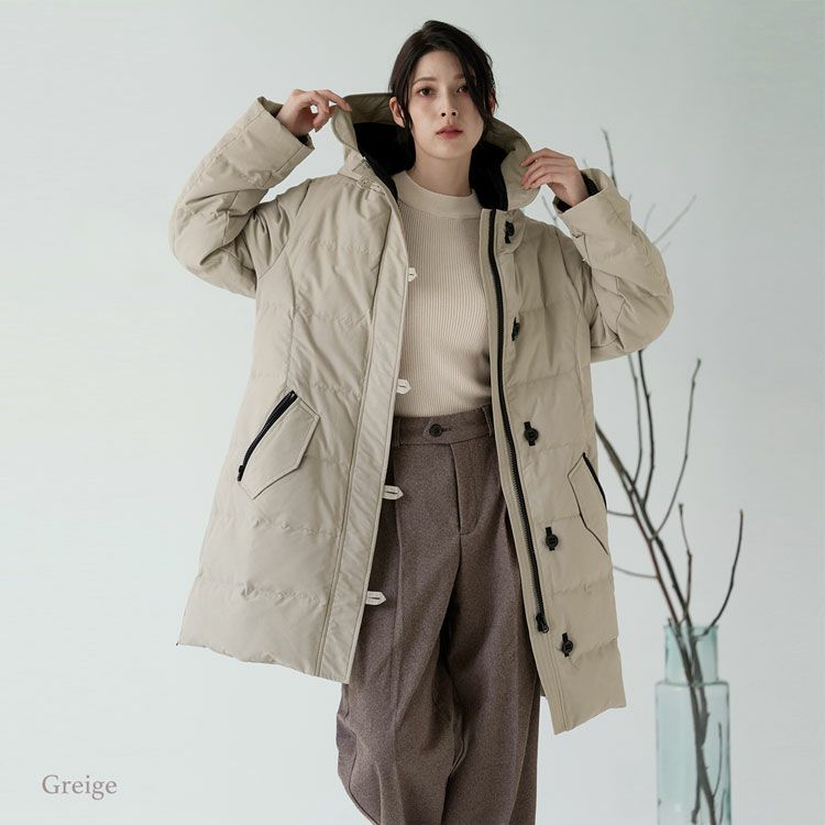 フード付きダウンコートレディースグレージュ