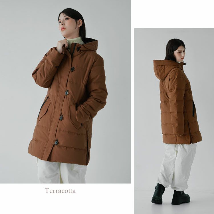フード付きダウンコートレディーステラコッタ茶
