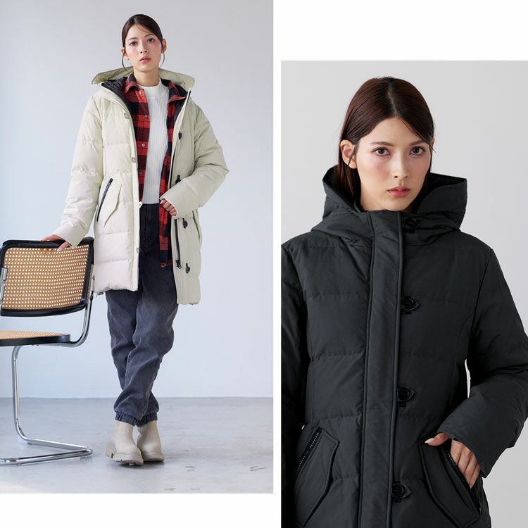 フード付きダウンコートレディース