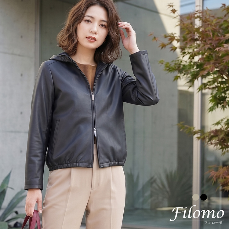 Filomo ラム革 レザー パーカー フード付き ジャケット レディース  