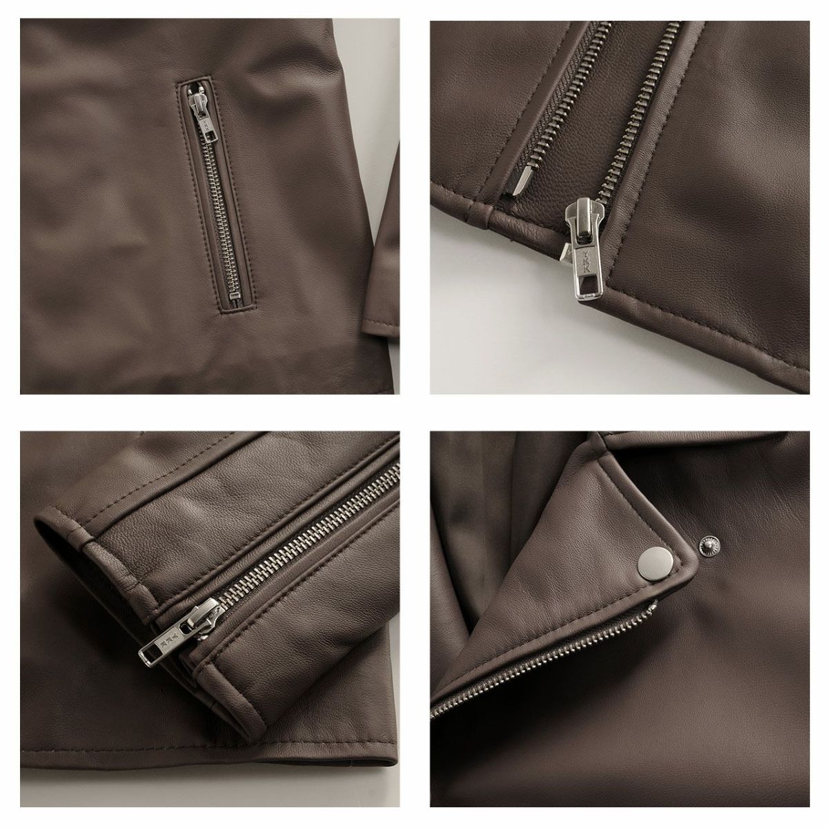 Filomo/フィローモラムレザーダブルライダースジャケットレディースナッパ加工秋冬ブラウン/ブラック本革バイカー大人アウター