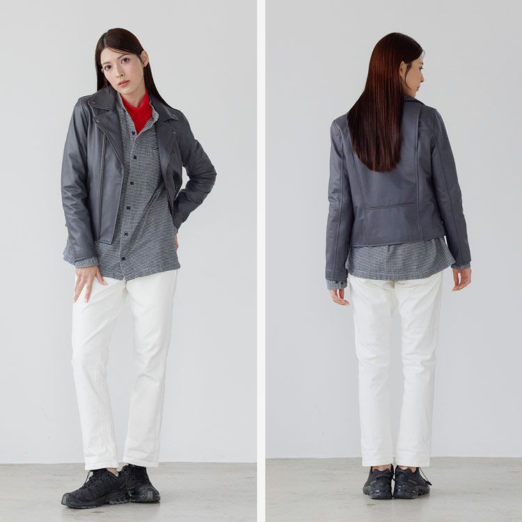 Filomo/フィローモラムレザーダブルライダースジャケットレディースナッパ加工秋冬ブラウン/ブラック本革バイカー大人アウター