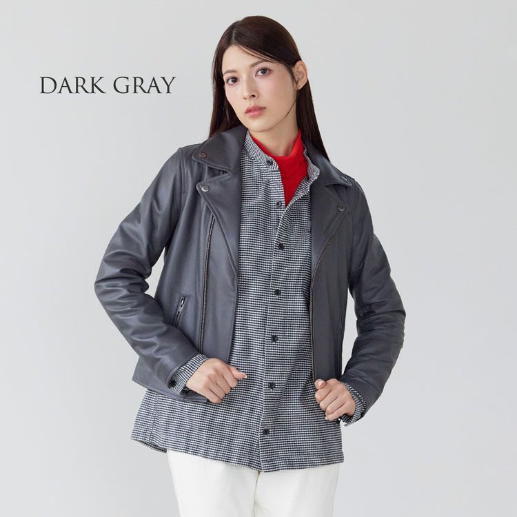 Filomo/フィローモラムレザーダブルライダースジャケットレディースナッパ加工秋冬ブラウン/ブラック本革バイカー大人アウター