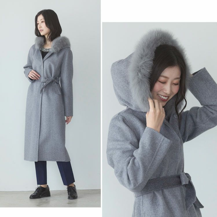 カシミヤ ブレンド ウール ロング コート ダブルフェイス フォックス
