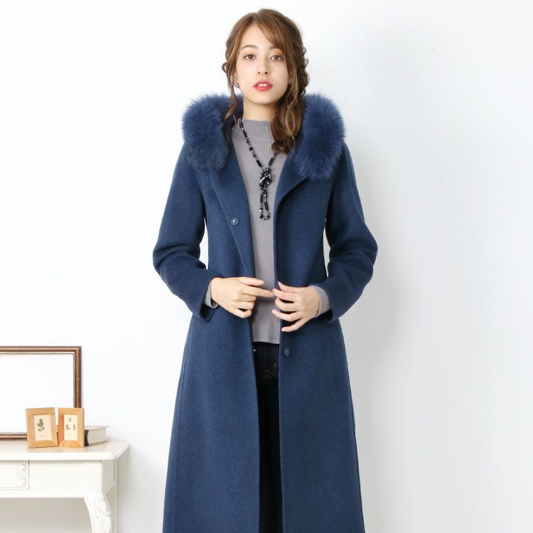 カシミヤ ブレンド ウール ロング コート ダブルフェイス フォックス