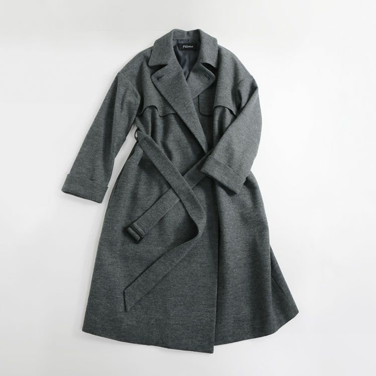 シンプル大人っぽいゆったりロングコート日本製ジャージニットベルト付き