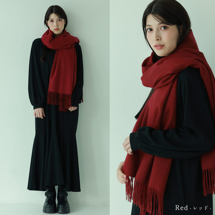 レッドのカシミヤ100％ストール