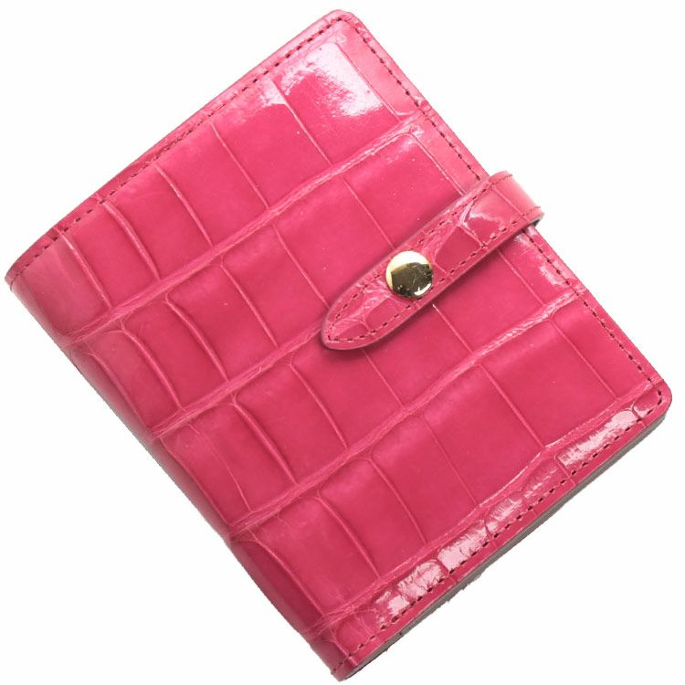 お札が折れない 二つ折り クロコダイル シャイニング ミニ財布 4FA