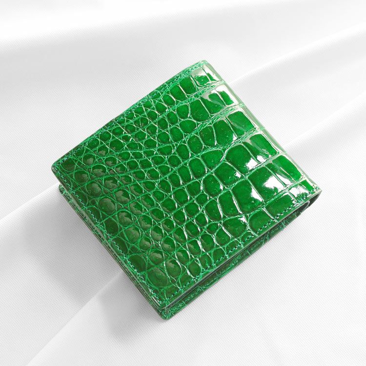 クロコダイル 折り財布 シャイニング加工 日本製 小銭入れ付き