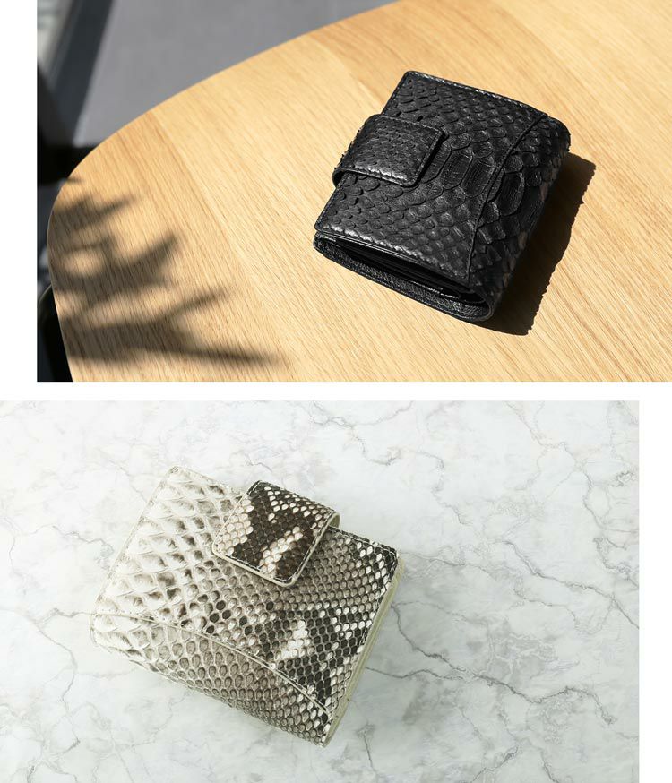 ダイヤモンドパイソン二つ折り財布/ブラック/グリーン