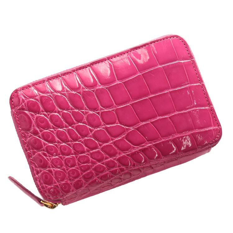 美品✨折財布 ミニウォレット クロコダイル シャイニング ラウンドファスナー クロコダイル シャイニング 財布 ミニ財布 レディース L字