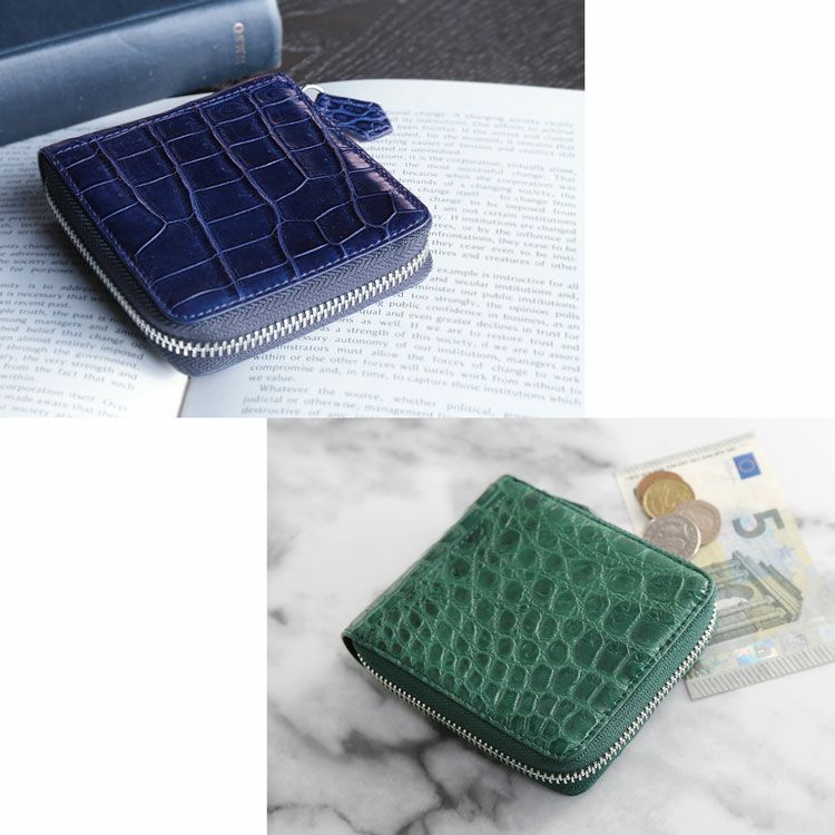 クロコダイルラウンドファスナー二つ折り財布ミニ財布マットコンパクト小型財布ミニ小さい本革(No.06001680)