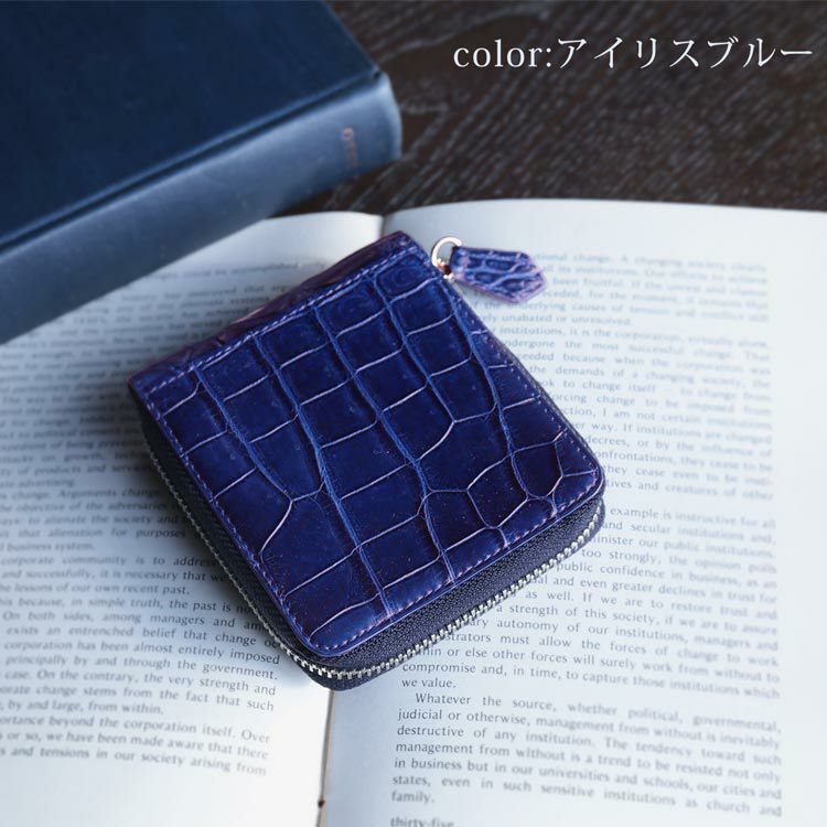 クロコダイルラウンドファスナー二つ折り財布ミニ財布マットコンパクト小型財布ミニ小さい本革(No.06001680)