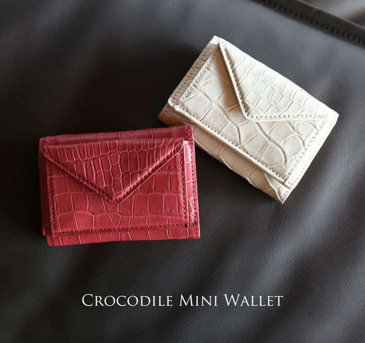 ミニ財布 レディース 本革 クロコダイル マット加工 三つ折り