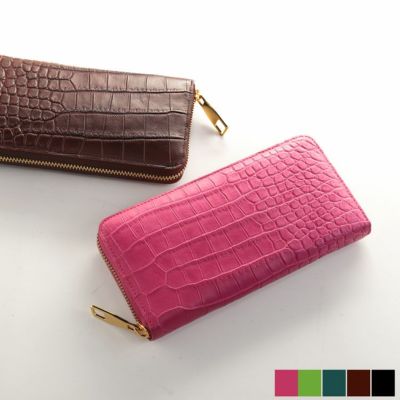 美品◎ガンゾ　長財布　スモールクロコ　ポロサス　センター取り　セミマット　メンズ スモール クロコダイル 長財布 藍染め ポロサス 日本製 4FA