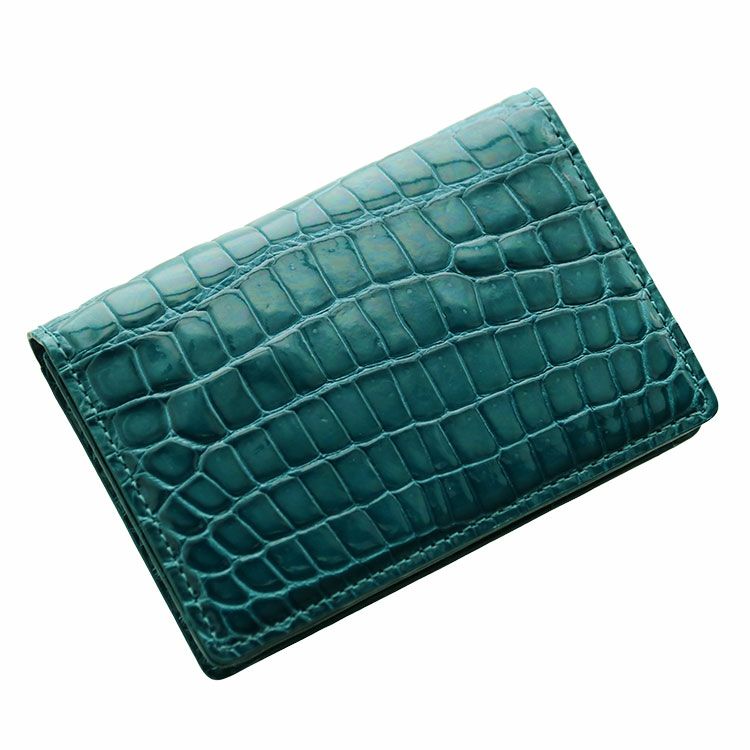 本クロコダイル 藍染シャイニング加工？ 名刺入れ　超美品 池田工芸】“勝ち色”「藍染め」で仕立てる、現代の印籠。藍染め