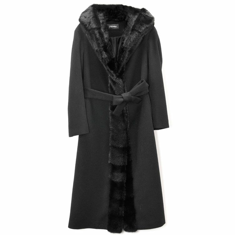 Filomo ミンク トリミング ロング コート カシミヤ ブレンド ウール 