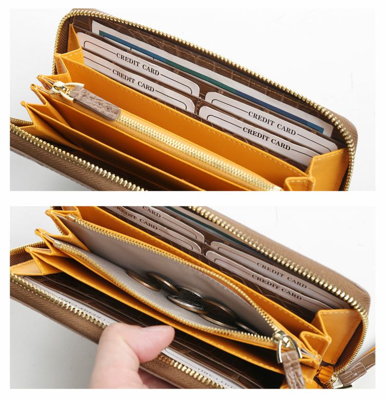 クロコダイル 長財布 レディース マット加工 ラウンドファスナー 一枚 
