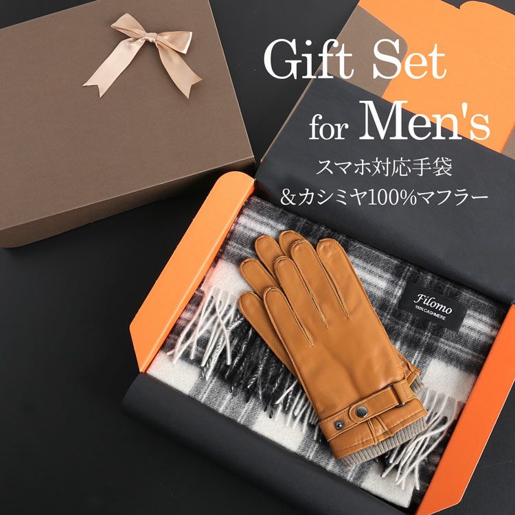 ギフトセット 男性向け カシミヤマフラー レザー手袋 カシミヤ100% マフラー (xmasgiftset-mensr)