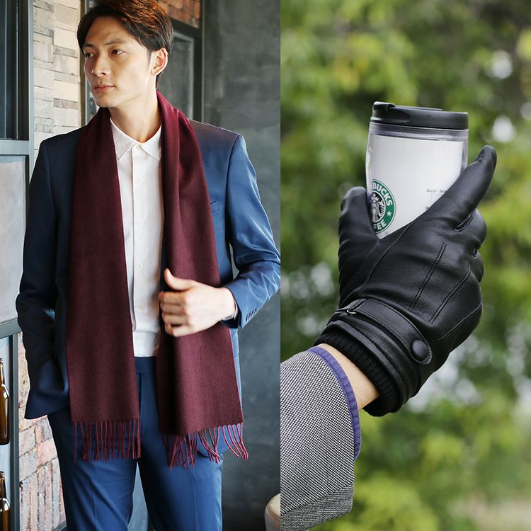 カシミヤマフラー&手袋バレンタインギフトセット男性向け