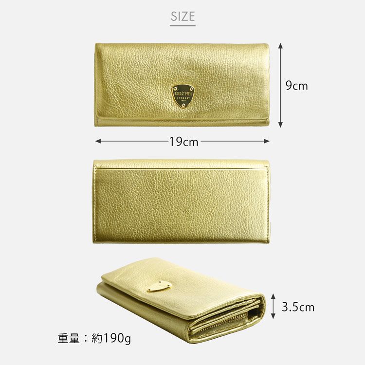 GOLD PFEIL 長財布 レディース 本革 かぶせ 革 ゴールドカラー 牛革 