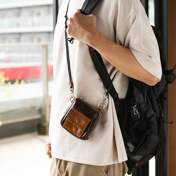 Jamale日本製牛革スマホポーチネックポーチメンズスライドパーツ飛び出すカード収納stairs【ネコポスで送料無料】ステアーズショルダー斜めがけ肩掛けブランド本革エコレザーポーチサコッシュジャマレブランド5FB(07000532-mens-1r)