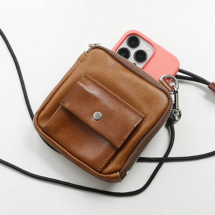 Jamale日本製牛革スマホポーチネックポーチメンズスライドパーツ飛び出すカード収納stairs