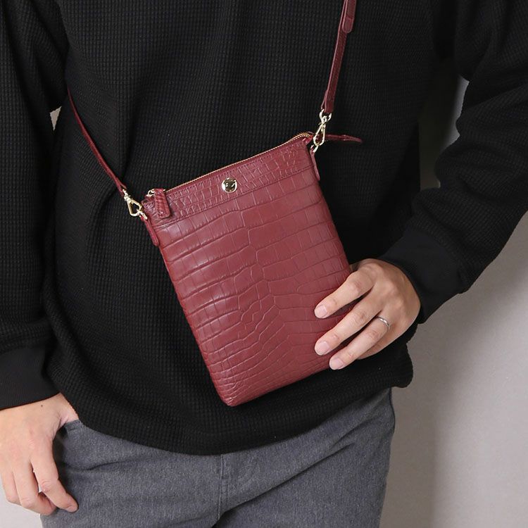 クロコダイル サコッシュ メンズ レザー ショルダーバッグ 斜
