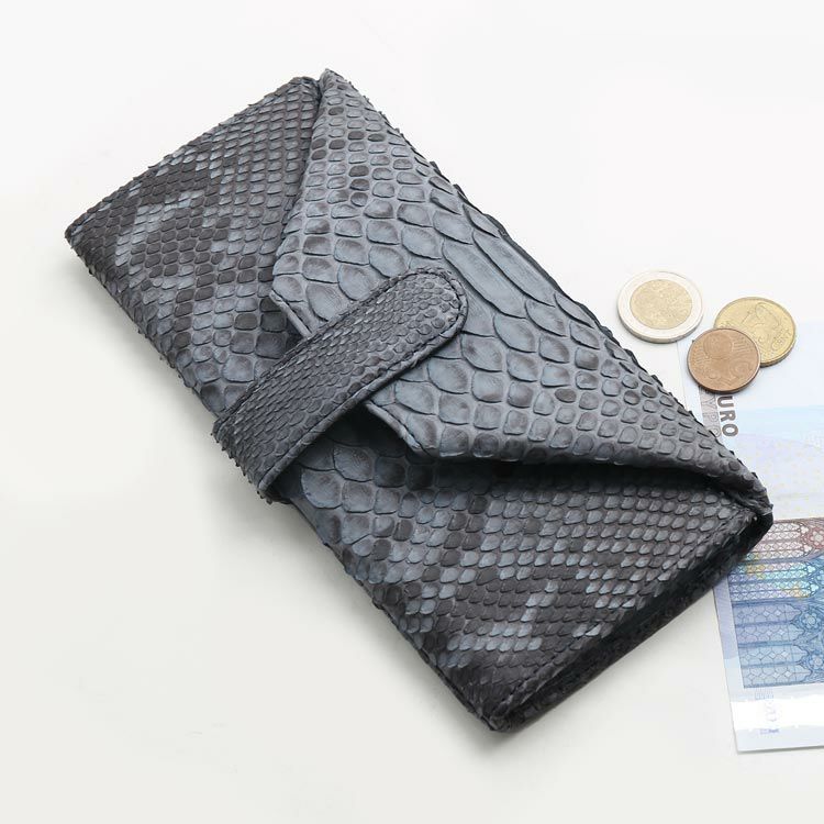 パイソン財布　大容量　長財布　パイソン　財布　本革　ギャルソン　レア染　グレー MGSABLE パイソン 長財布 ギャルソン 本革 小銭入れが大きく開く