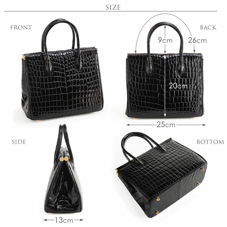 クロコダイル ハンドバッグ 2WAY ショルダーベルト付き レディース 4FA