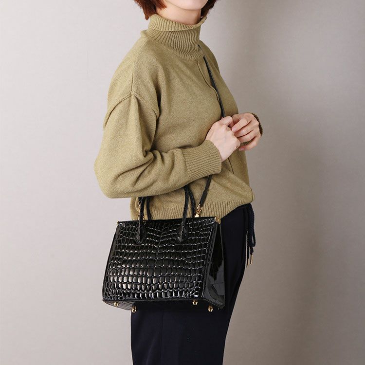 クロコダイル ハンドバッグ 2WAY ショルダーベルト付き