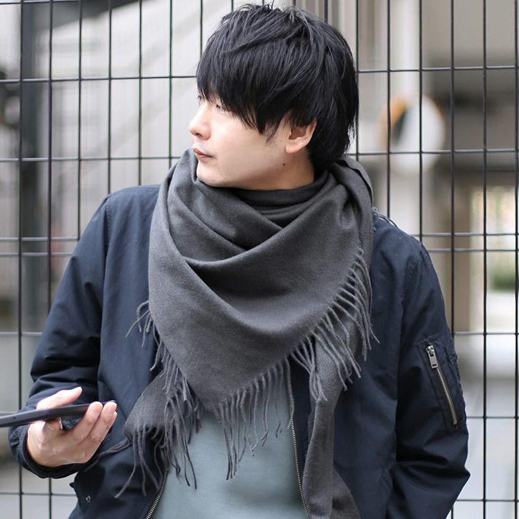 カシミヤ100% 三角 ストール メンズ チェック柄 無地 7F カシミヤ100% 三角 ストール メンズ チェック柄 無地 7F