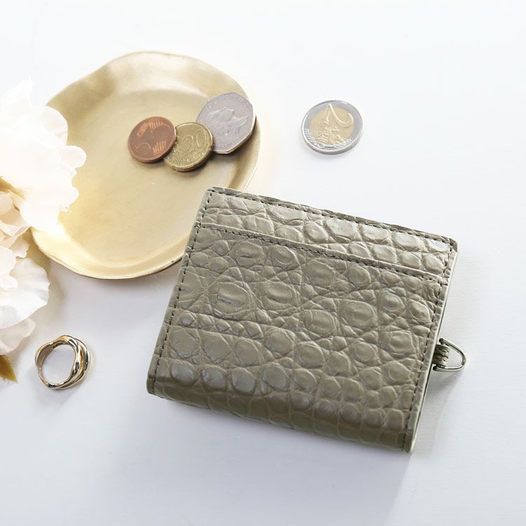 クロコダイル型押し財布ミニ小さい小さめミニウォレットコインケースレディースベージュ