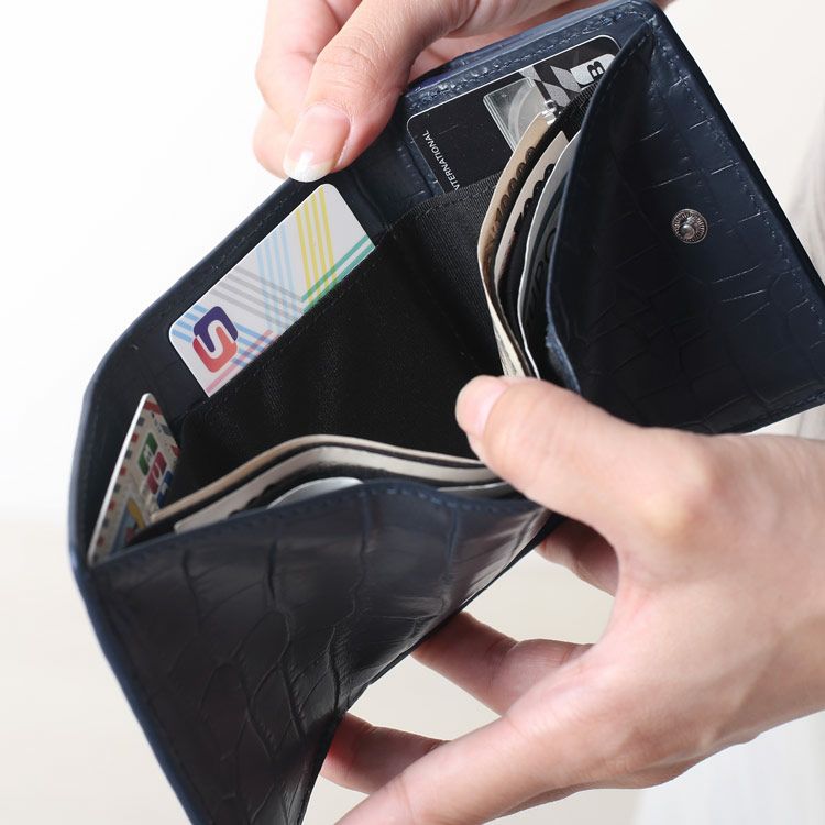 クロコダイル型押し財布ミニ小さい小さめミニウォレットコインケースレディースパープルブルー
