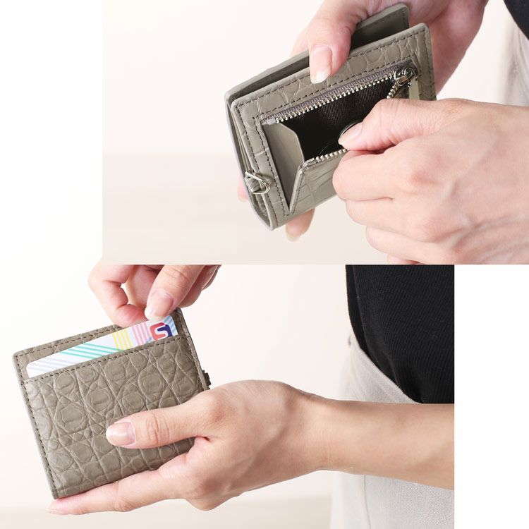 クロコダイル財布ミニ小さい小さめミニウォレットコインケースメンズベージュ