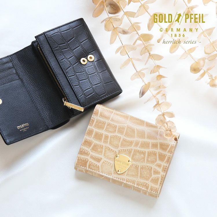 GOLD PFEIL]クロコ型押し三つ折り財布-