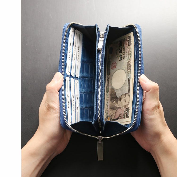 藍染 ポロサス 財布 メンズ スモール クロコダイル 長財布 日本製 4FA 