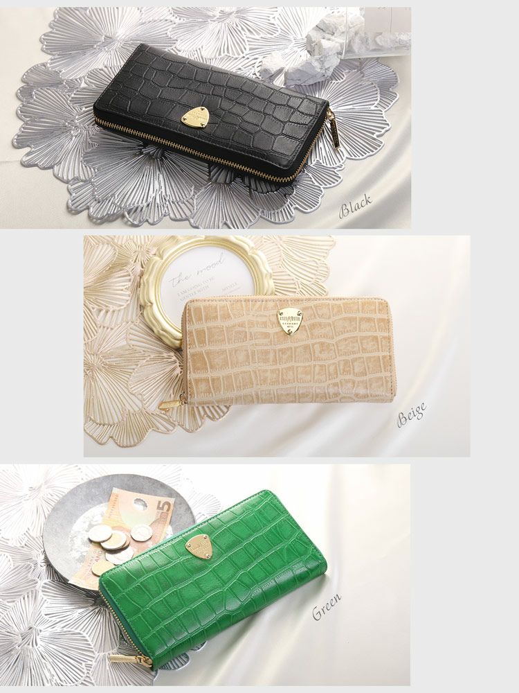 GOLD PFEIL 長財布 財布 レザー クロコ 型押し カード収納 34枚 長財布 レディース かぶせ 財布 レザー クロコ 型押し カード