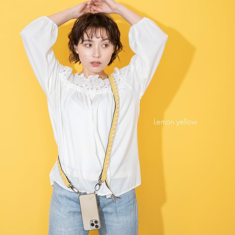 mienospiraスマホショルダーストラップ本革レモンイエロー