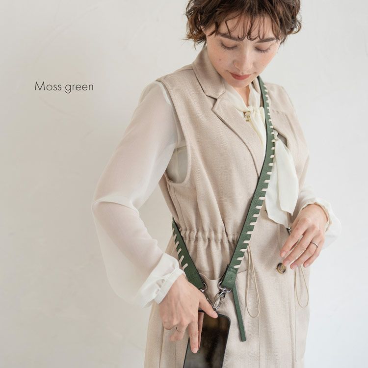 mienospiraスマホショルダーストラップ本革モスグリーン