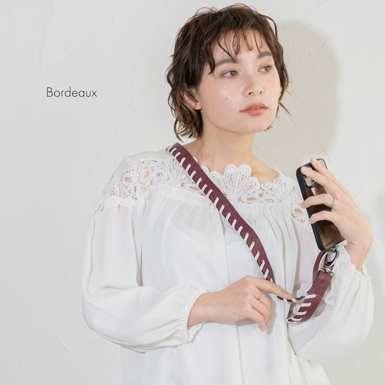 mienospiraスマホショルダーストラップ本革ボルドー