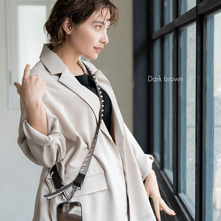 mienospiraスマホショルダーストラップ本革ダークブラウン