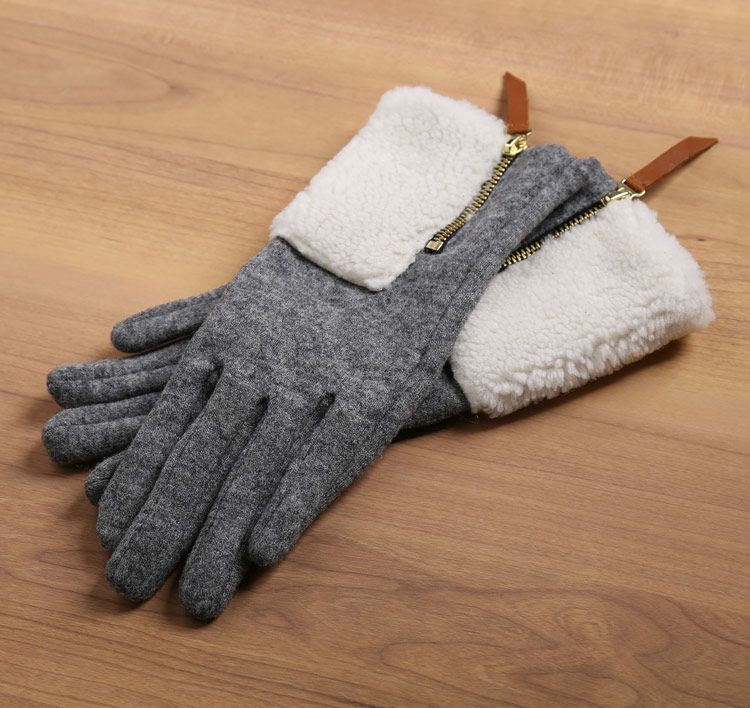 ニット＆ボア手袋エコファーレディーススマホ対応かわいい暖かい防寒グローブスマホ対応