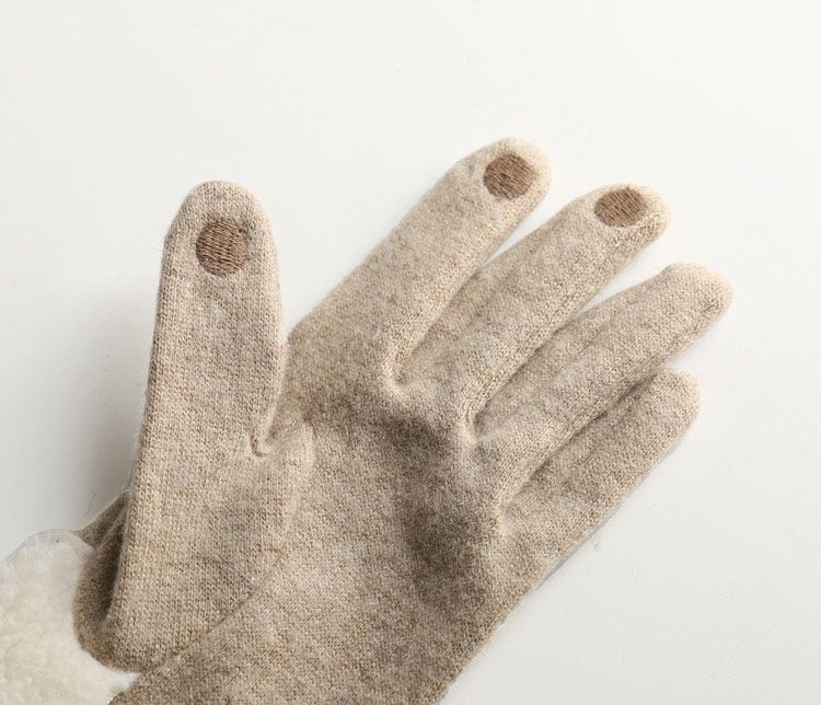 ニット＆ボア手袋エコファーレディーススマホ対応かわいい暖かい防寒グローブスマホ対応