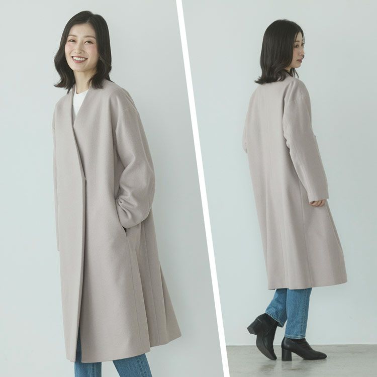 Filomoカシミヤブレンドウールノーカラーコート