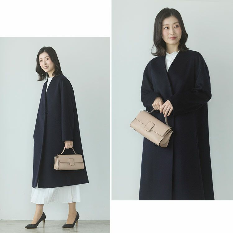 Filomoカシミヤブレンドウールノーカラーコート