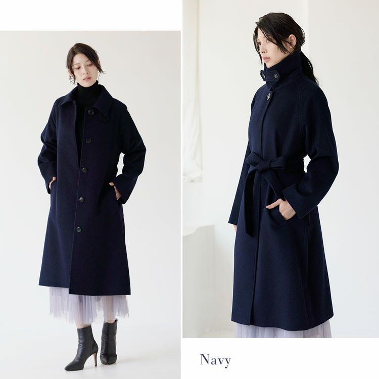 Filomoカシミヤブレンドウールステンカラーコートネイビー