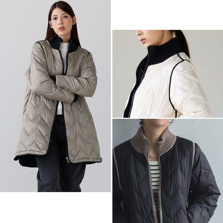 ダウンコートブラックグレージュアイボリーバイカラー