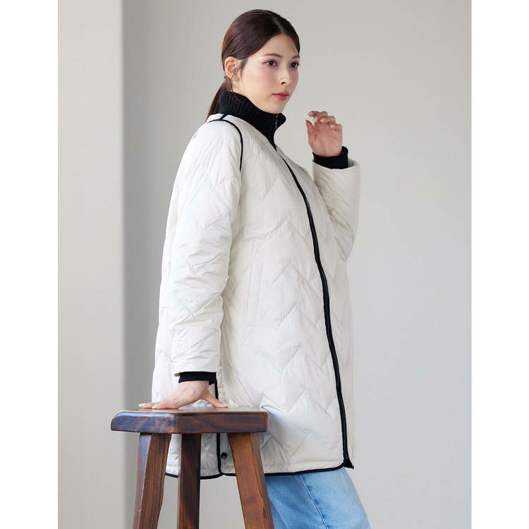 レディースダウンコートコートアウタージャケットバイカラー